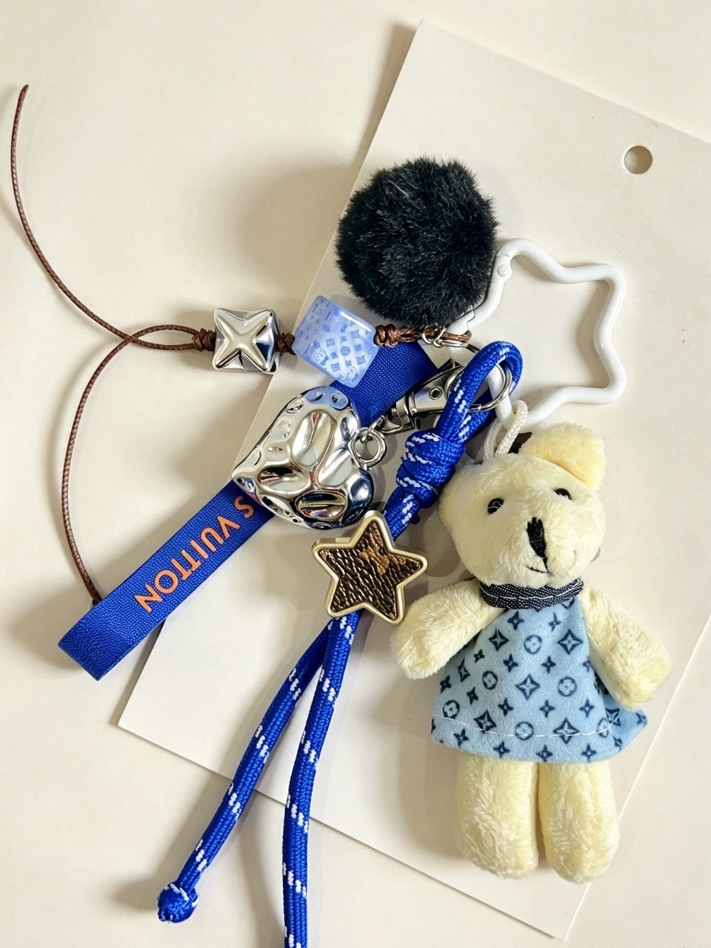 Authentic Ribbon LV& Unbranded Teddy Bear Bag Charm & Heart Accent
